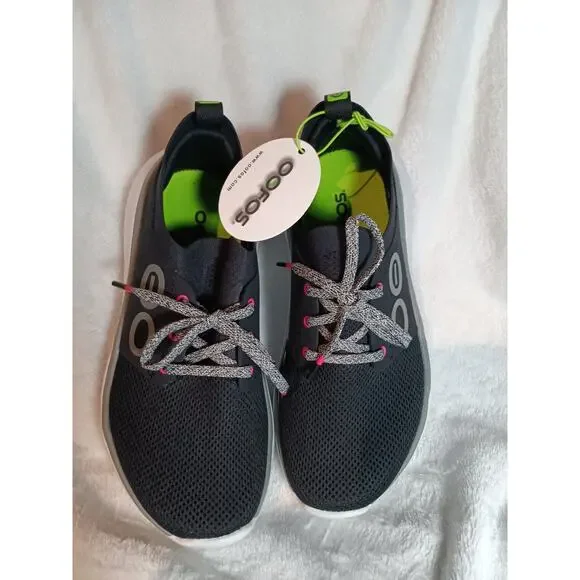 OOFOS Women’s OOmy Stride Lace‑Up 7.5 White Black Recovery Walking Shoes New - Picture 2 of 5